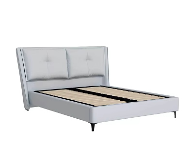 Modern Minimalist Double Bed With Upholstered Headboard Gray Frame And Wooden Slat Support 3d model