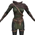 Medieval Fantasy Outfit with Green Top Hooded Cloak Leather Belt Mesh Sleeves and Leather Gloves