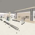 Modern Open Clothing Store Featuring White Wooden Racks Mirrors Display Shelves And Natural Light