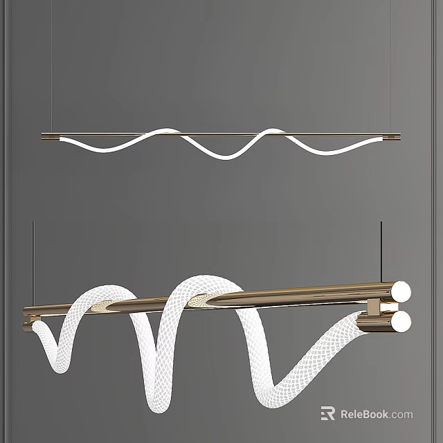 Modern Curved Chandelier With Gold Metal Frame And White Wavy Light Strips 3d model 