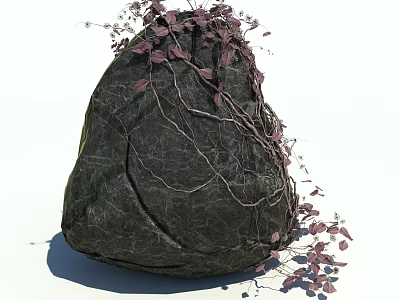 Natural Stone And Wood Decor With Twisted Vines And Purple Leaves 3d model