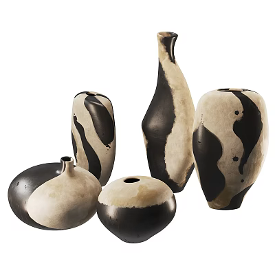 Artistic Black And White Ceramic Vessels With Unique Textured Shapes For Home Decor 3d model