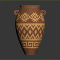 Terracotta Decorative Vase With Geometric Patterns And Two Side Handles For Household Use