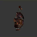 Vintage Sailing Ship Model With Multiple Masts Colored Sails And Decorative Flags