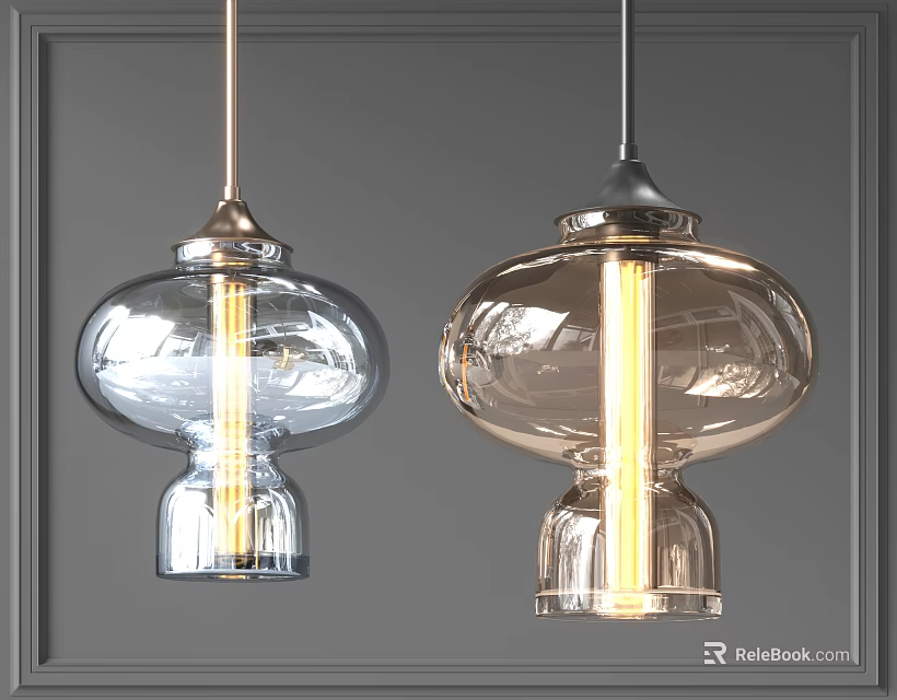Modern Glass Pendant Lights Hanging With Transparent Shades And Metallic Accents 3d model 