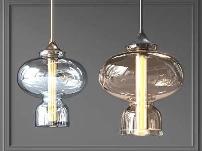 Modern Glass Pendant Lights Hanging With Transparent Shades And Metallic Accents 3d model