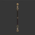Ornate Decorative Staff With Red Shaft And Intricate Golden Accents