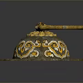 Ancient Decorative Artifact with Golden Circular Handle and Intricate Base Patterns 3d model
