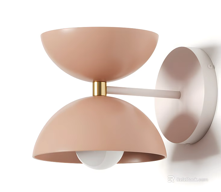 Modern Pink Wall Lamp with Bowl Shaped Shades Golden Connector and White Base 3d model 