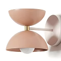 Modern Pink Wall Lamp with Bowl Shaped Shades Golden Connector and White Base