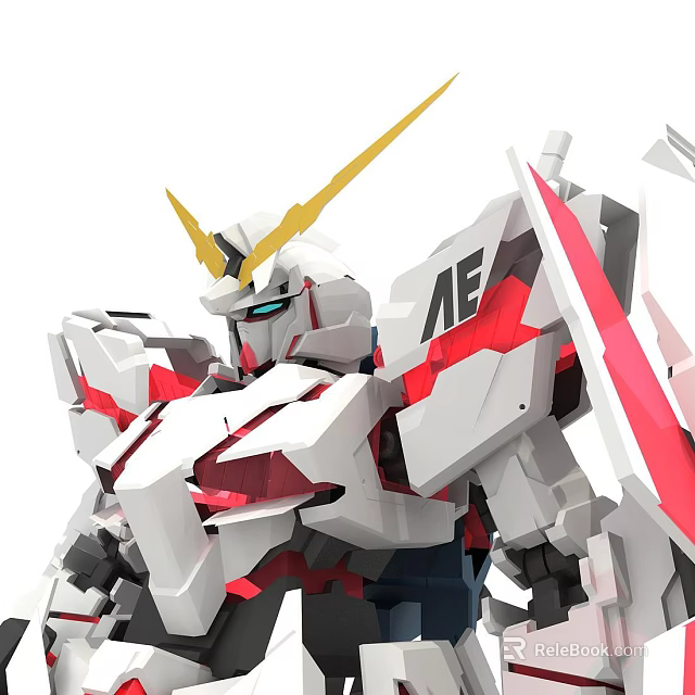 Intelligent Machine Mecha Style With White Red Gray Armor Golden Horn And Blue Eyes 3d model 