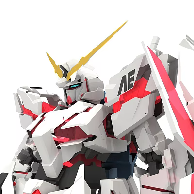Intelligent Machine Mecha Style With White Red Gray Armor Golden Horn And Blue Eyes 3d model
