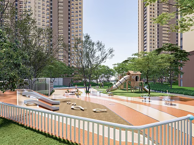 Modern residential area children's play area outdoor children's play equipment slide plastic field 3d model