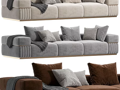 Modern Multi Seater Sofa With Neutral Beige Grey Brown Tones Pillows And Blankets 3d model