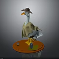 Adorable Duck Character Wearing Brown Hat And Beige Cloak On Orange Base With Small Items