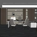 Modern Office Interior Design With Wooden Bookshelves Desk Computer Office Chairs And Carpet