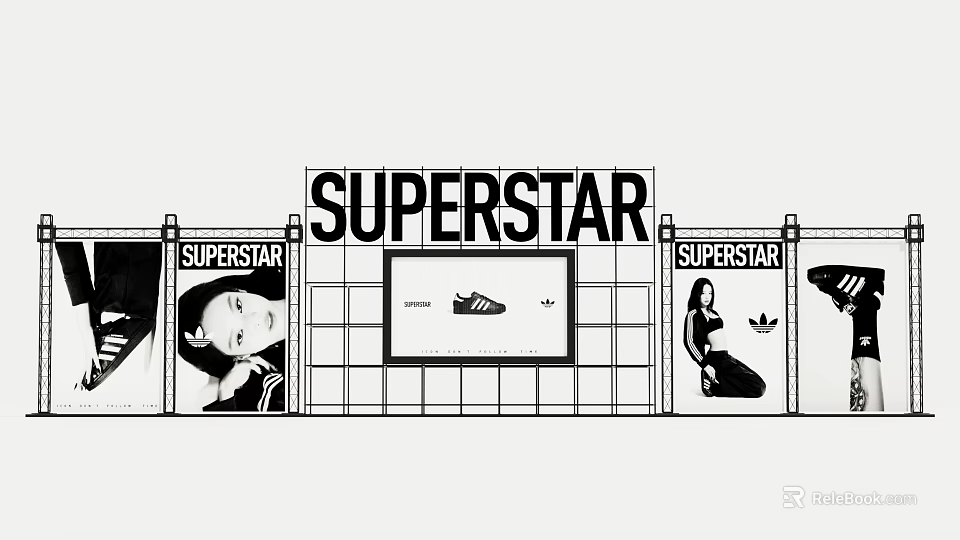 SUPERSTAR Themed Photo Spot With Shoe Display Screen And Character Billboards 3d model 