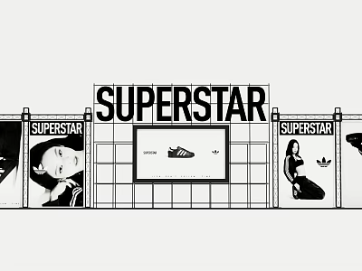 SUPERSTAR Themed Photo Spot With Shoe Display Screen And Character Billboards 3d model