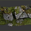 Realistic Stone Landscape Model with Green Grass and Mossy Rocky Surfaces