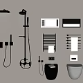 Modern Bathroom Set With Shower System Towel Rack Toilet And Storage Unit