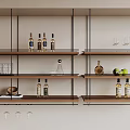 Stylish Wall Mounted Wooden Wine Rack With Wine Bottles Glasses And Fruits