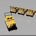 Multiple Yellow Boxes Stacked on Black Trolleys in Storage Facility View