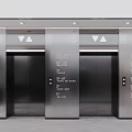 Modern Elevator Lobby With Metallic Walls Ceiling Lights And Digital Clock 3d model