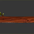 Small Green Plant Shoot Growing On Red Wooden Log With Natural Texture
