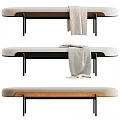 Stylish Modern Upholstered Bench With Metal Legs And Gray Throw Blanket