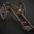 Vintage Brass Cannon With Wooden Wheels Historical Military Weapon Artifact