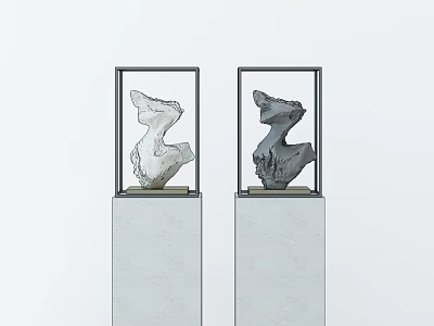 Modern Decorative Ornament Set With Two Abstract Sculptures On Framed Marble Pedestals 3d model