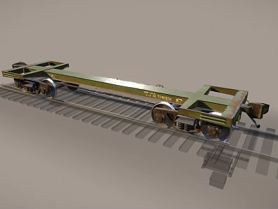 Industrial Flatbed Railcar With Metal Frame And Wheels On Railway Tracks 3d model