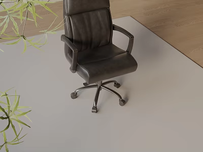 Modern Leather Office Chair With Armrests And Wheels Near Green Plant 3d model