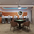 Modern Mahjong Room Interior With Mahjong Table Chairs And Decorative Lighting 3d model