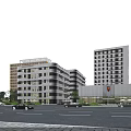 Modern Hospital Building Exterior With Multi Story Structure Parking Area And Trees