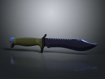 Tactical Weapon Knife With Green Handle Serrated Blade And Sharp Metal Design 3d model