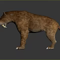 3D Rendered Sabertooth Tiger With Brown Fur Standing Pose On Gray Background