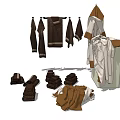 Brown And White Towels Hanging On Rack With Folded Stacks 3d model