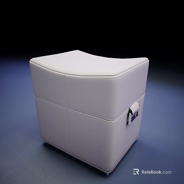 White Leather Ottoman with Stitched Design Square Shape and Metal Buckle 3d model 
