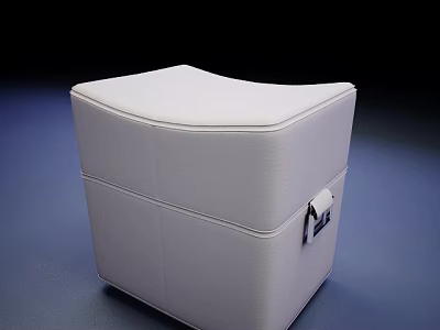 White Leather Ottoman with Stitched Design Square Shape and Metal Buckle 3d model