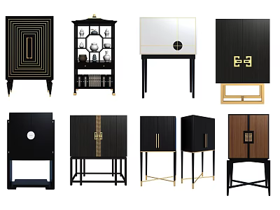 Stylish Entryway And Side Cabinets With Gold Accents Geometric Patterns And Glass Doors 3d model