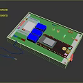 Electronic Circuit Board Module Featuring Green Baseboard Blue Component Gray Parts And Connecting Cable 3d model