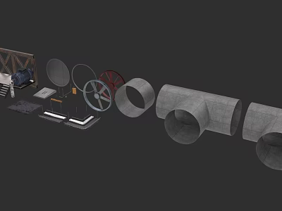 Industrial Factory Featuring Large Pipes Metal Wheels and Structural Components 3d model