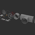 Industrial Factory Featuring Large Pipes Metal Wheels and Structural Components 3d model