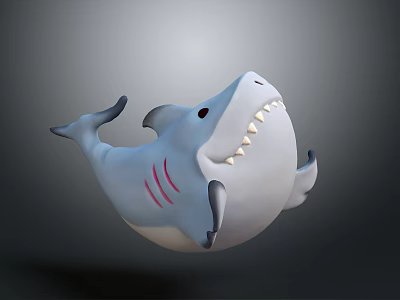 Cute 3D Cartoon Shark Character With Blue Body Open Mouth And Sharp Teeth 3d model