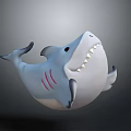 Cute 3D Cartoon Shark Character With Blue Body Open Mouth And Sharp Teeth