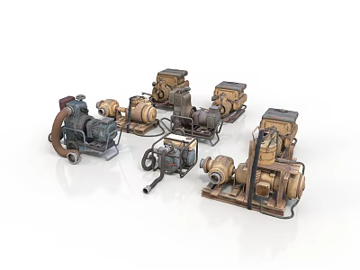 Various Vintage Industrial Mechanical Machinery Collection With Classic Engines And Pumps 3d model