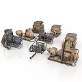 Various Vintage Industrial Mechanical Machinery Collection With Classic Engines And Pumps