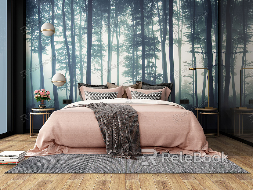 Modern background double bed forest system model