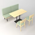 Light Green Upholstered Bench With Light Wood Rectangular Table And Wooden Dining Chairs 3d model